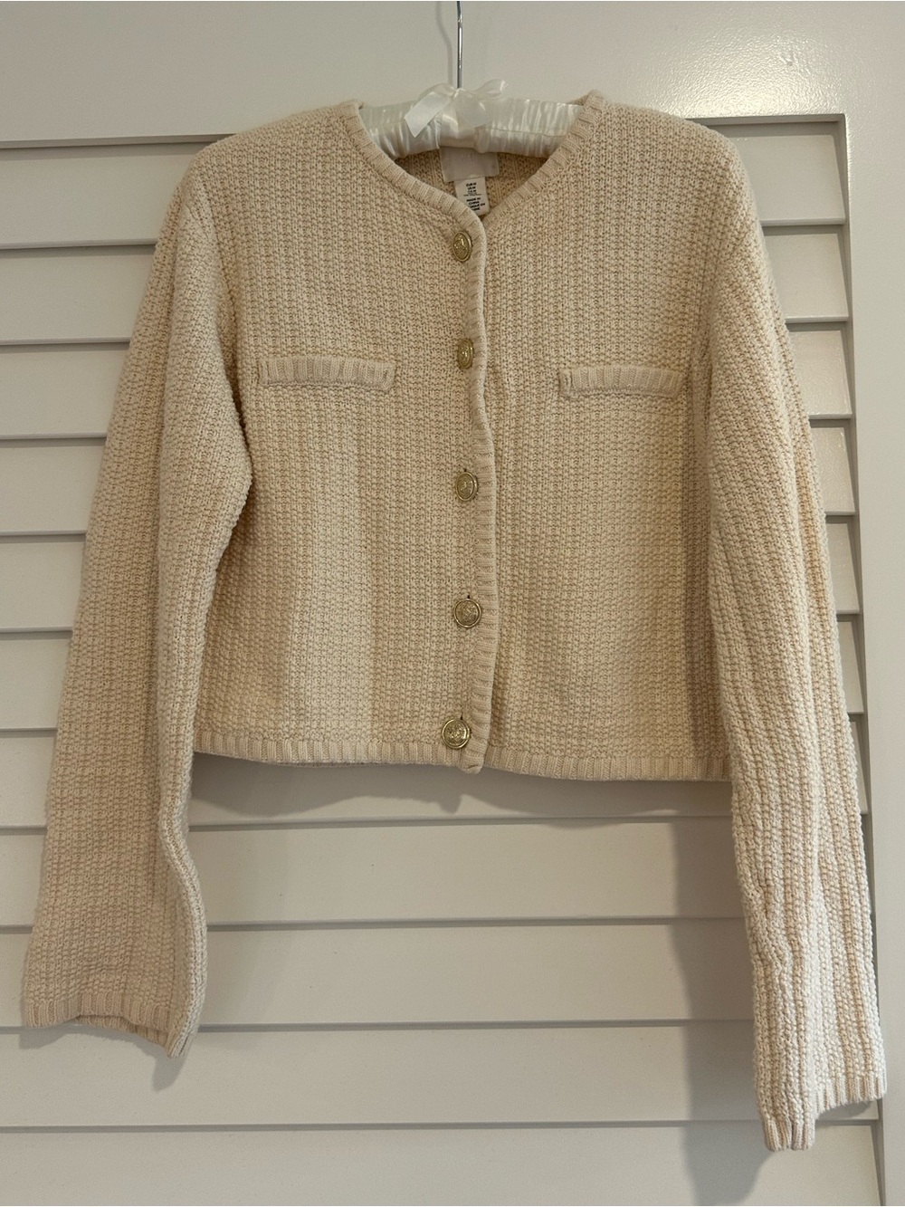 H&M Cream Textured Knit Button-Front Cardigan